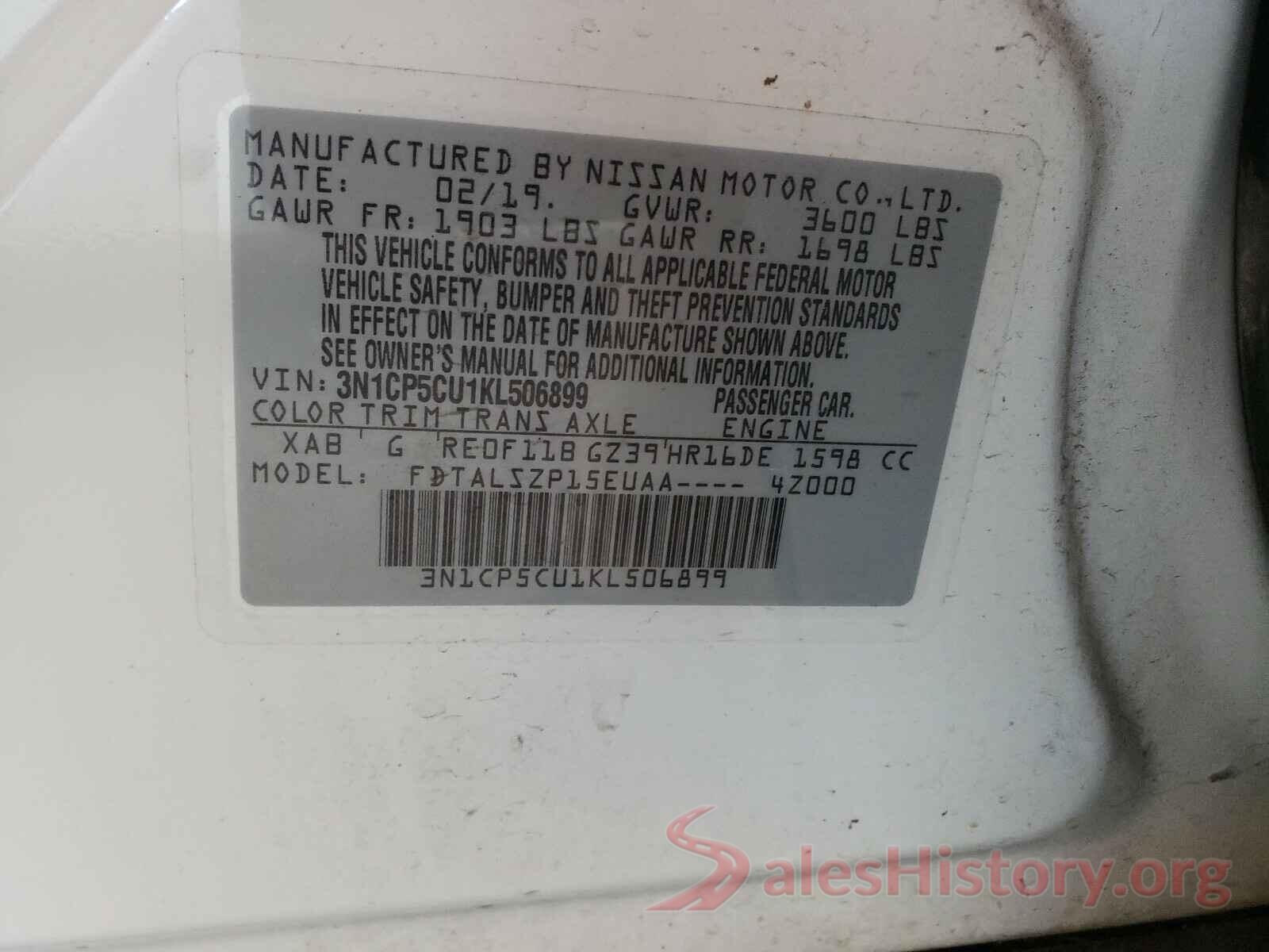 3N1CP5CU1KL506899 2019 NISSAN KICKS