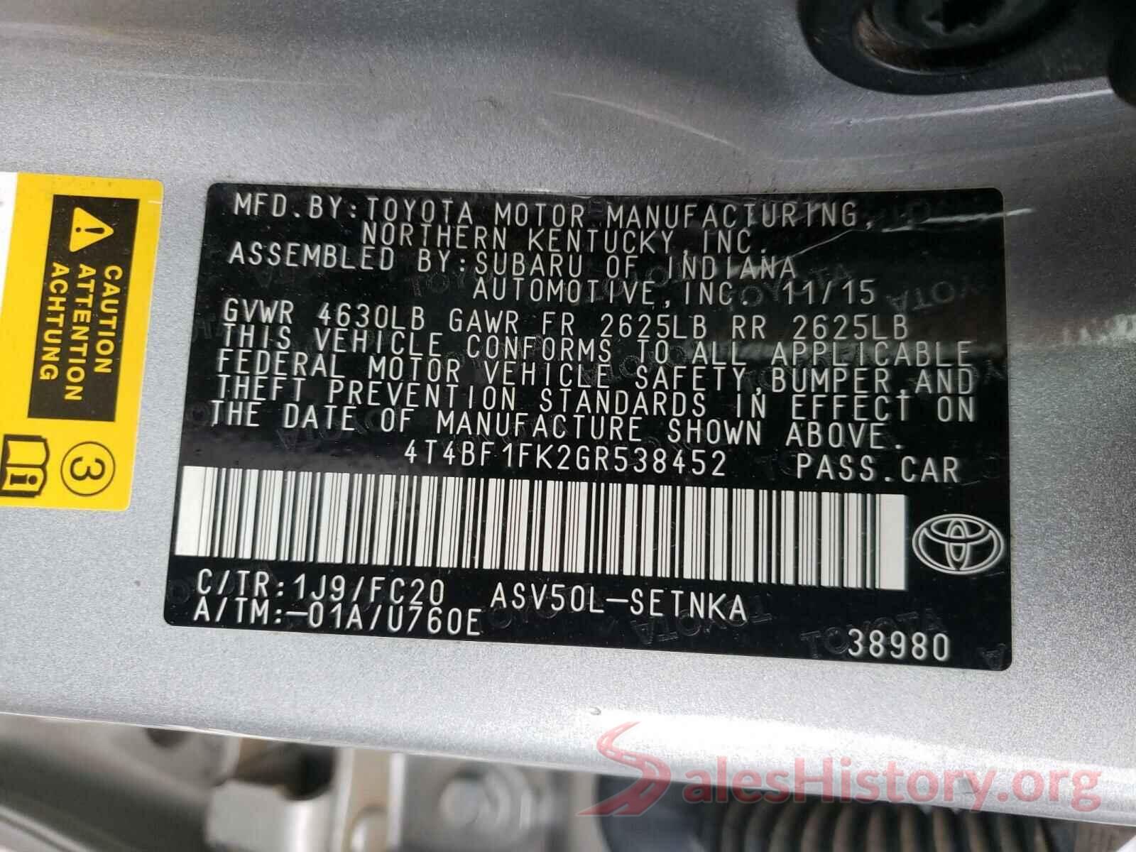 4T4BF1FK2GR538452 2016 TOYOTA CAMRY