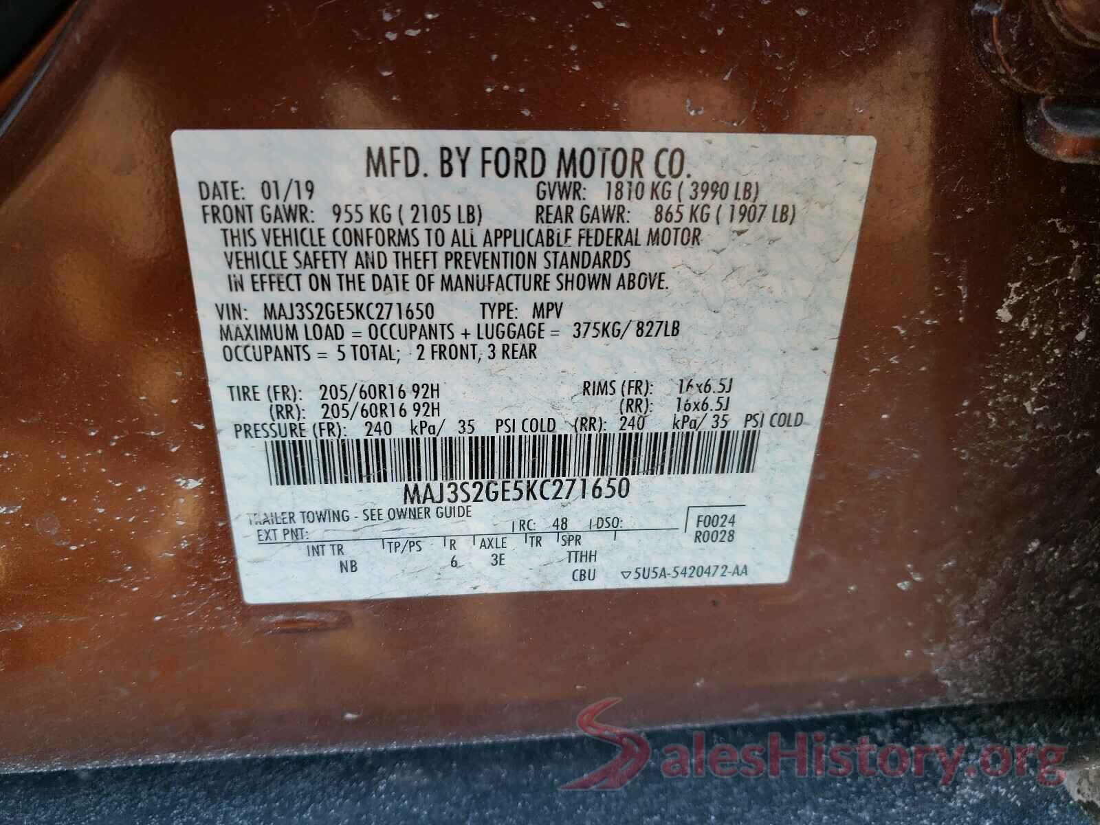 MAJ3S2GE5KC271650 2019 FORD ALL OTHER