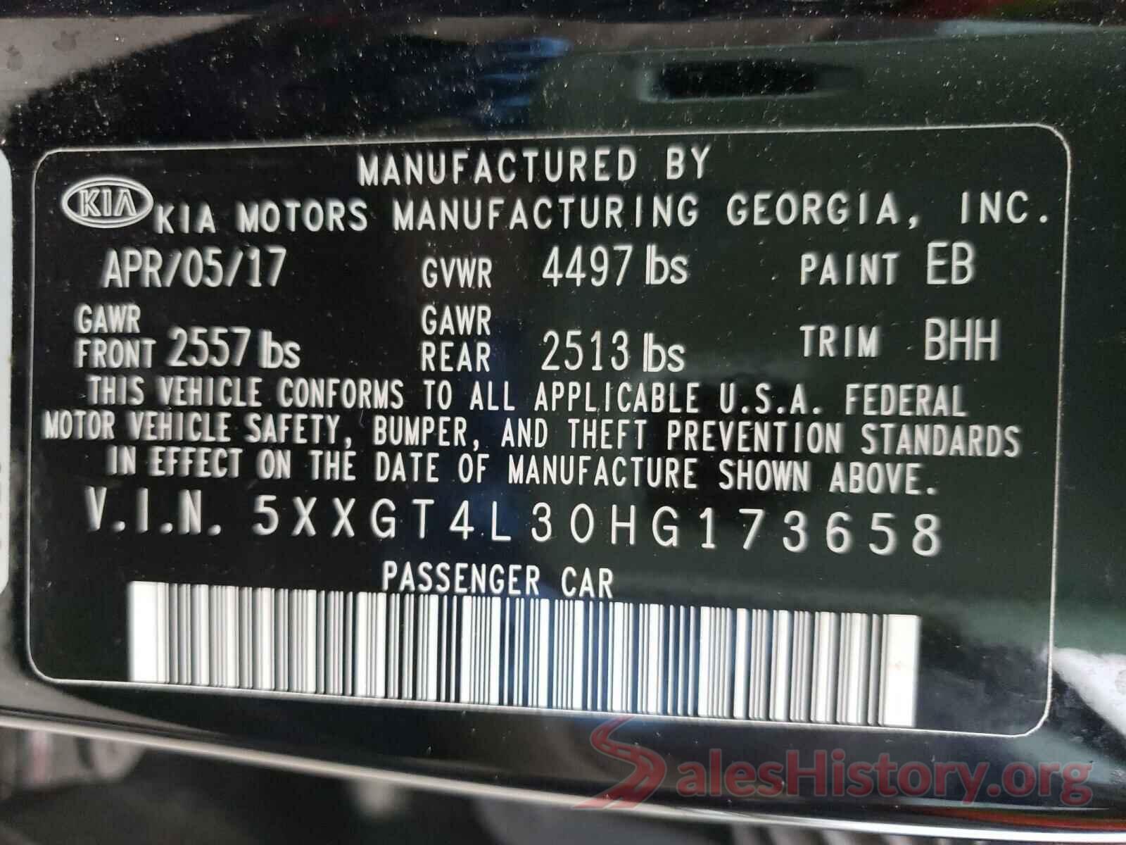 5XXGT4L30HG173658 2017 KIA OPTIMA