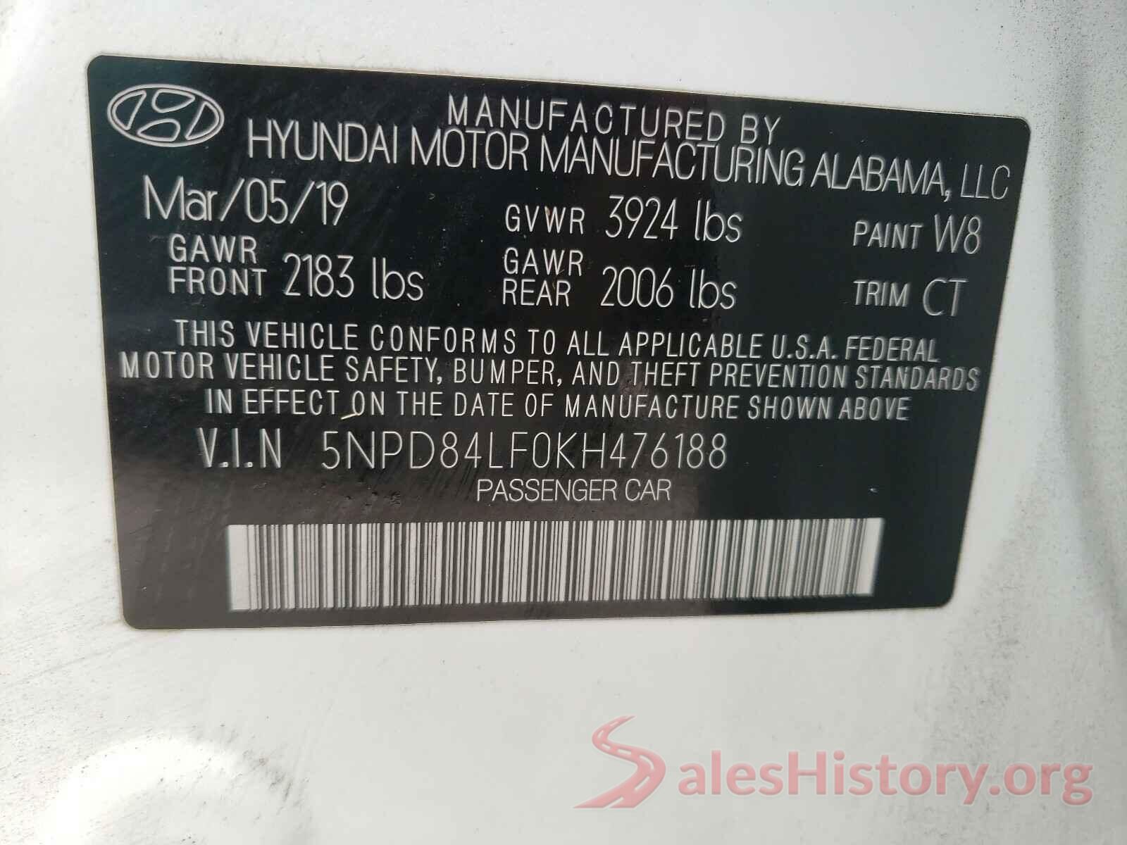 5NPD84LF0KH476188 2019 HYUNDAI ELANTRA