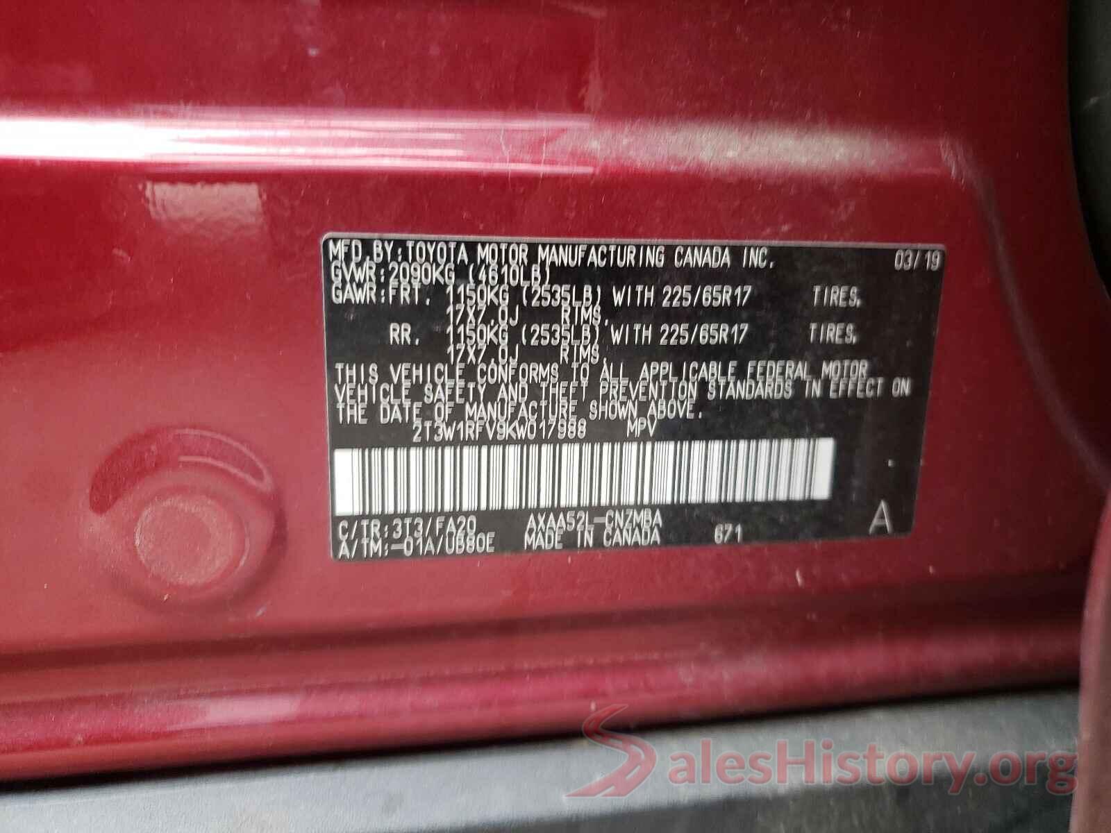 2T3W1RFV9KW017988 2019 TOYOTA RAV4