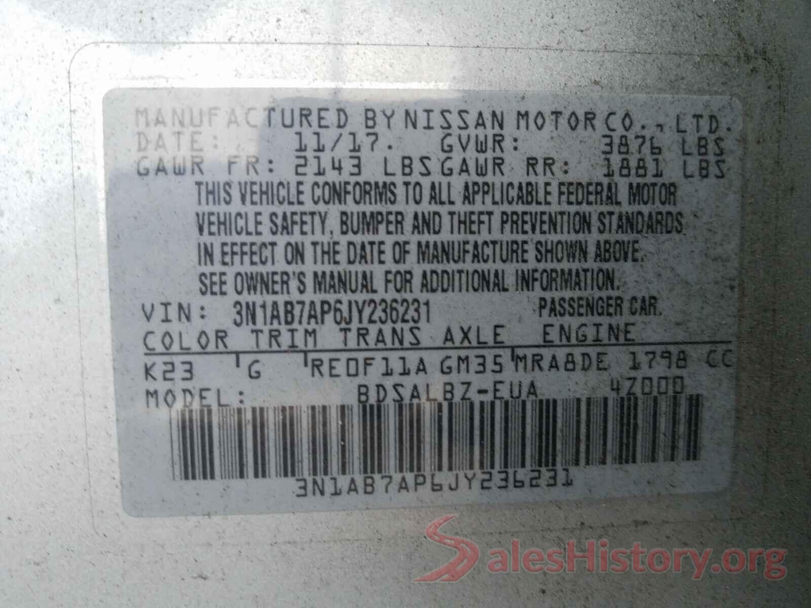 3N1AB7AP6JY236231 2018 NISSAN SENTRA