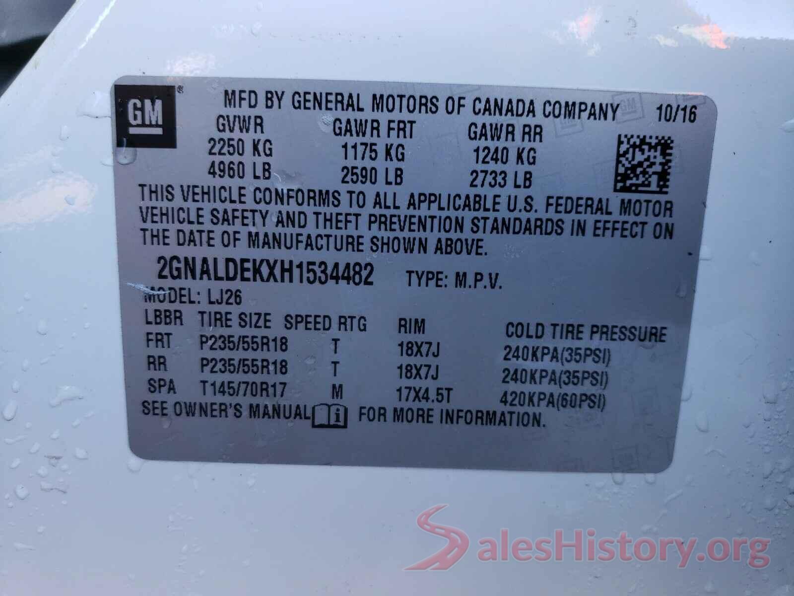 2GNALDEKXH1534482 2017 CHEVROLET EQUINOX