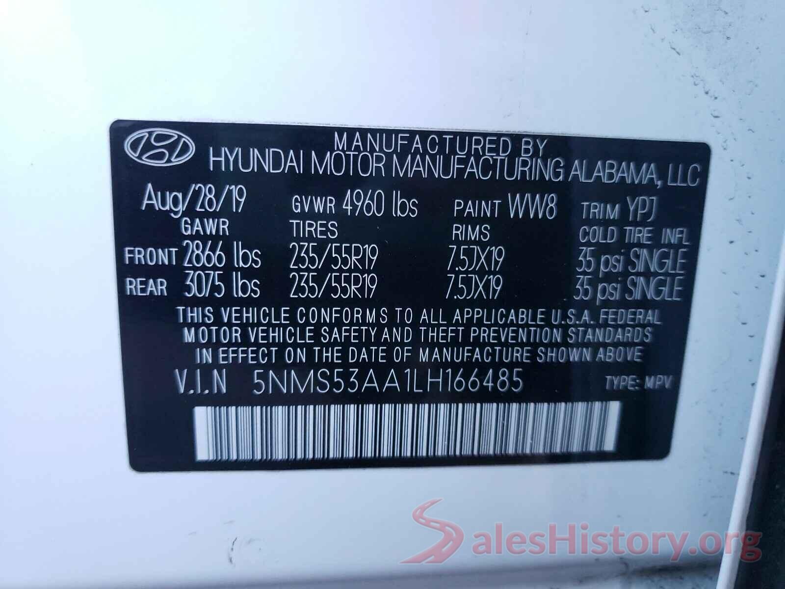 5NMS53AA1LH166485 2020 HYUNDAI SANTA FE