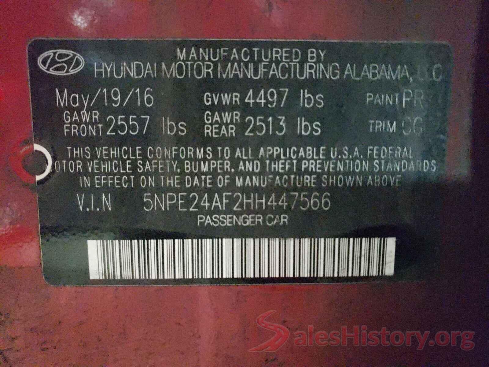 5NPE24AF2HH447566 2017 HYUNDAI SONATA