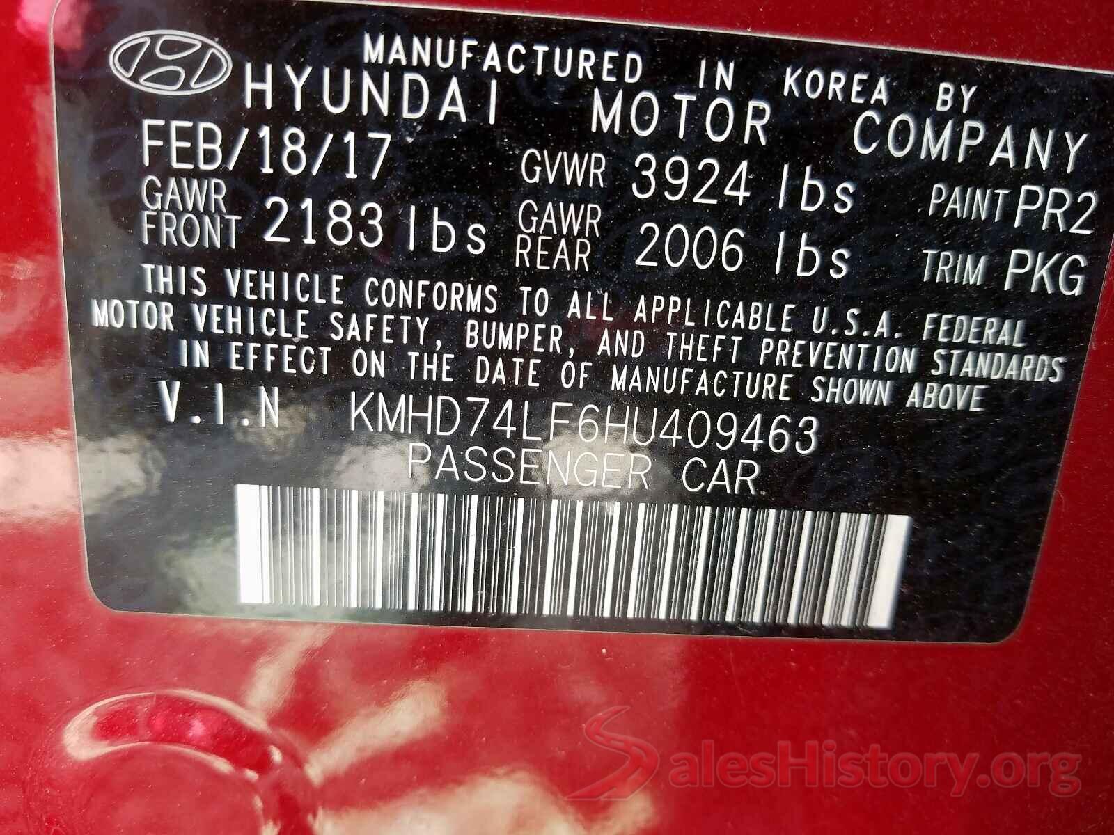 KMHD74LF6HU409463 2017 HYUNDAI ELANTRA