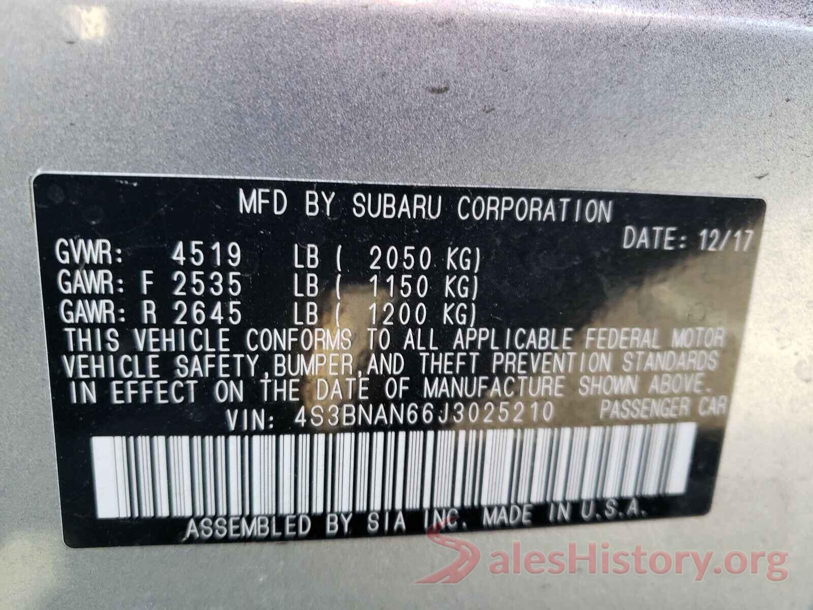 4S3BNAN66J3025210 2018 SUBARU LEGACY