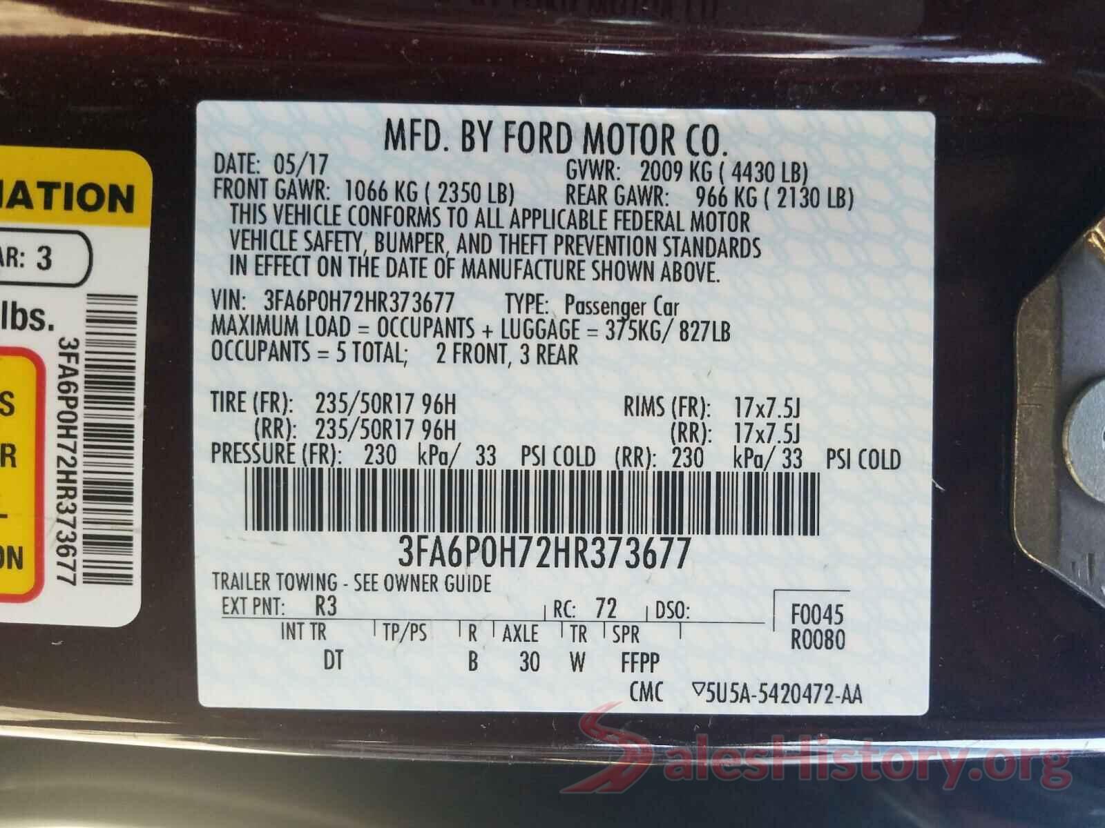 3FA6P0H72HR373677 2017 FORD FUSION