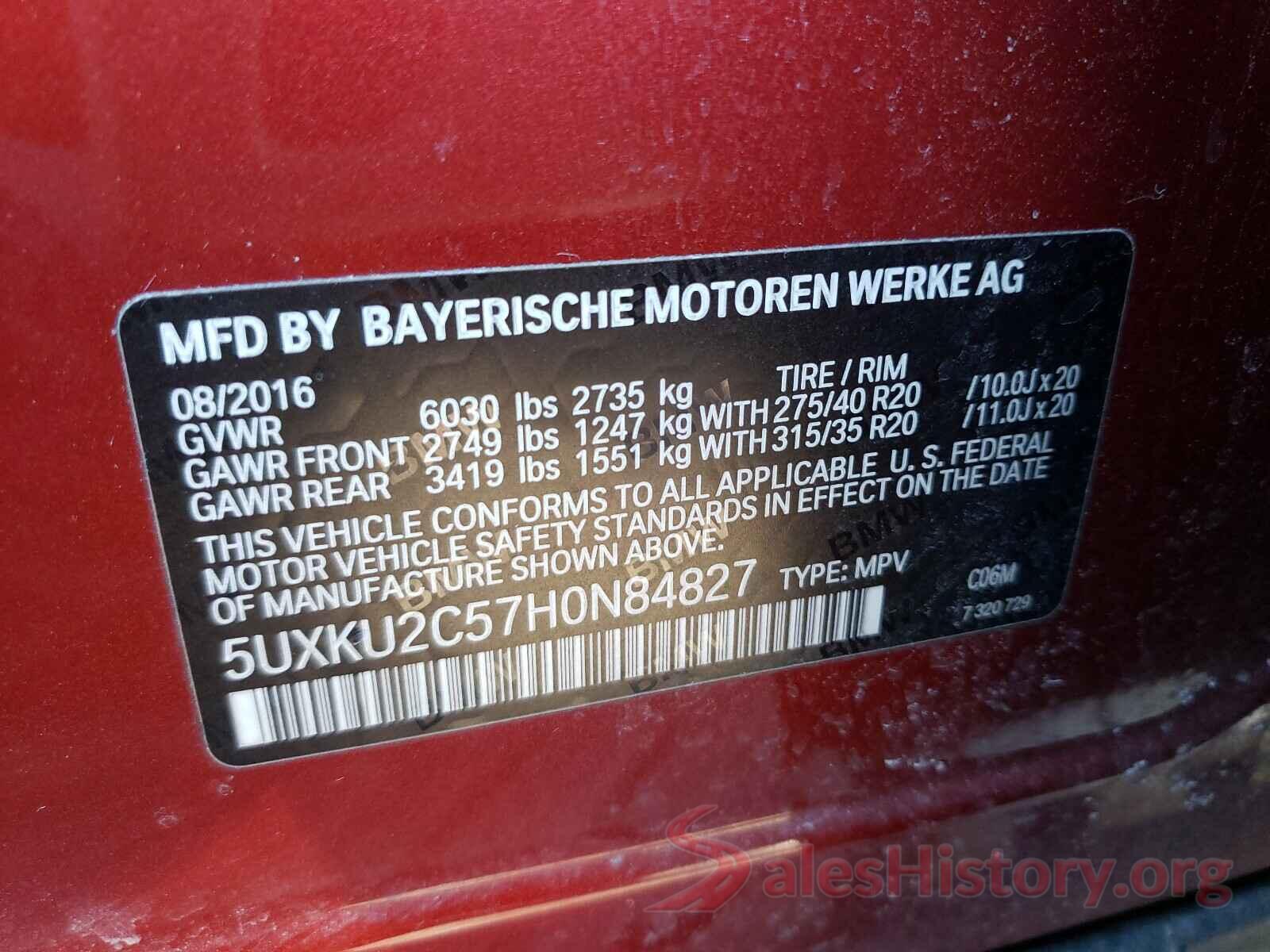 5UXKU2C57H0N84827 2017 BMW X6