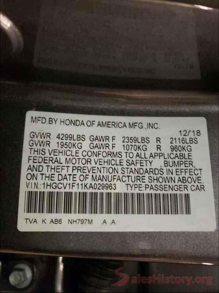 1HGCV1F11KA029963 2019 HONDA ACCORD