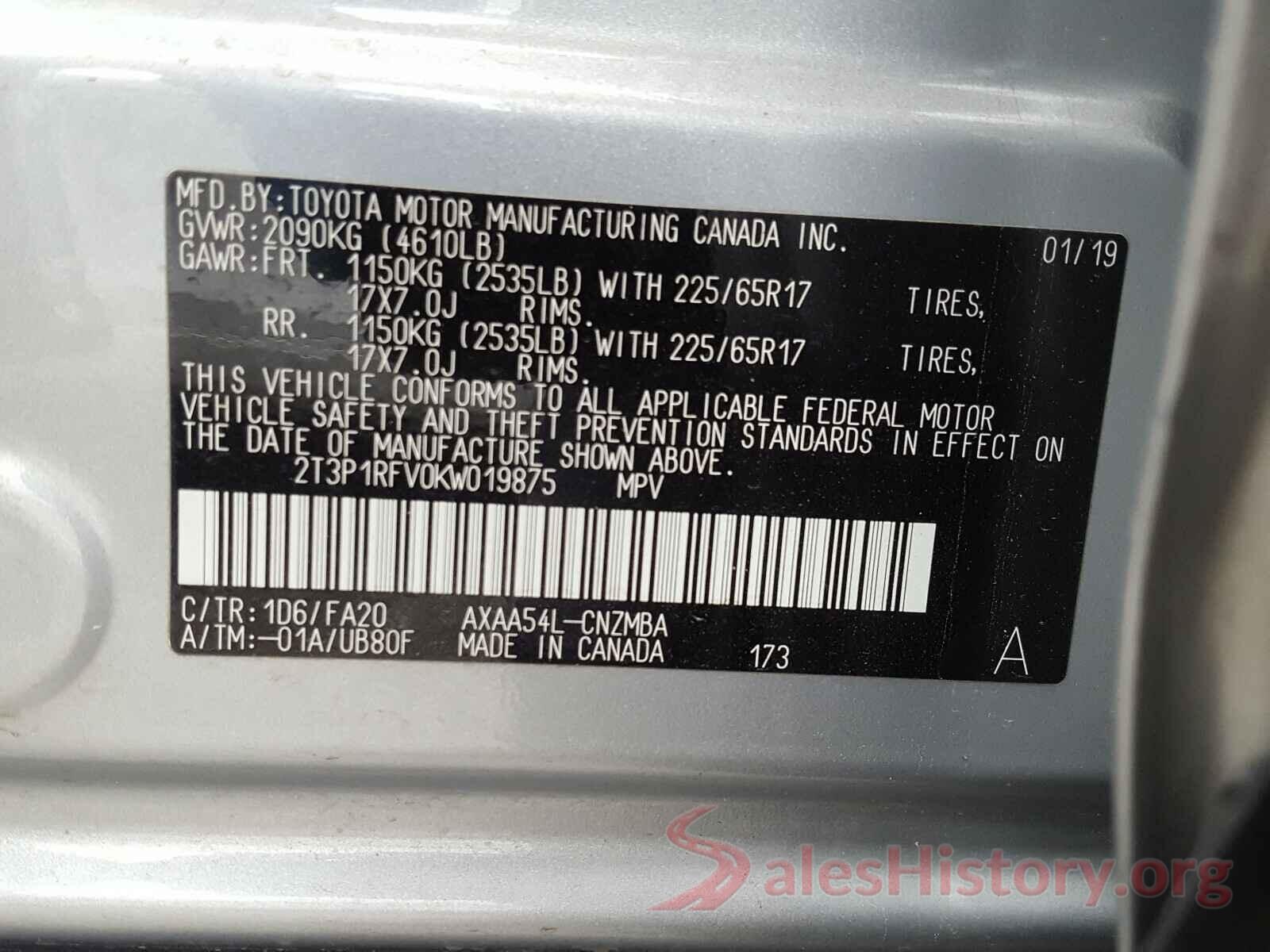 2T3P1RFV0KW019875 2019 TOYOTA RAV4