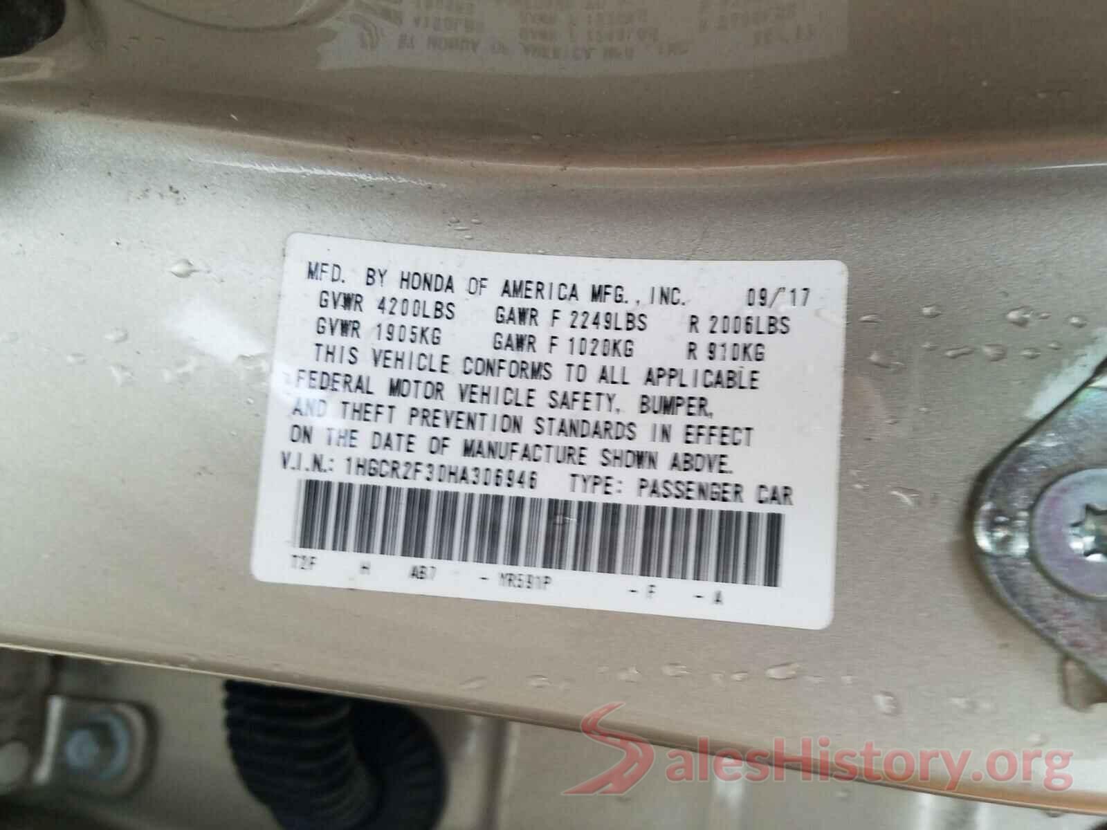 1HGCR2F30HA306946 2017 HONDA ACCORD