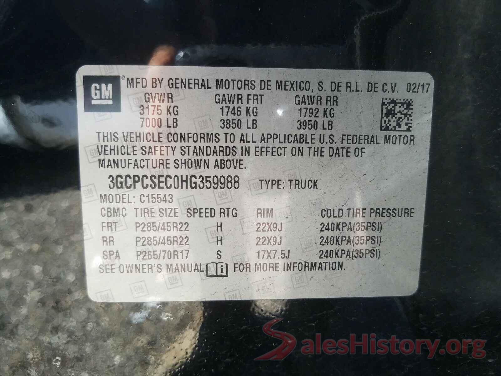 3GCPCSEC0HG359988 2017 CHEVROLET SILVERADO