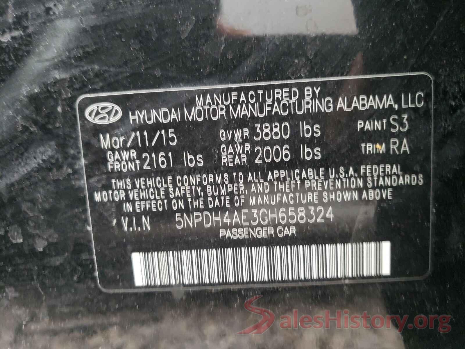 5NPDH4AE3GH658324 2016 HYUNDAI ELANTRA