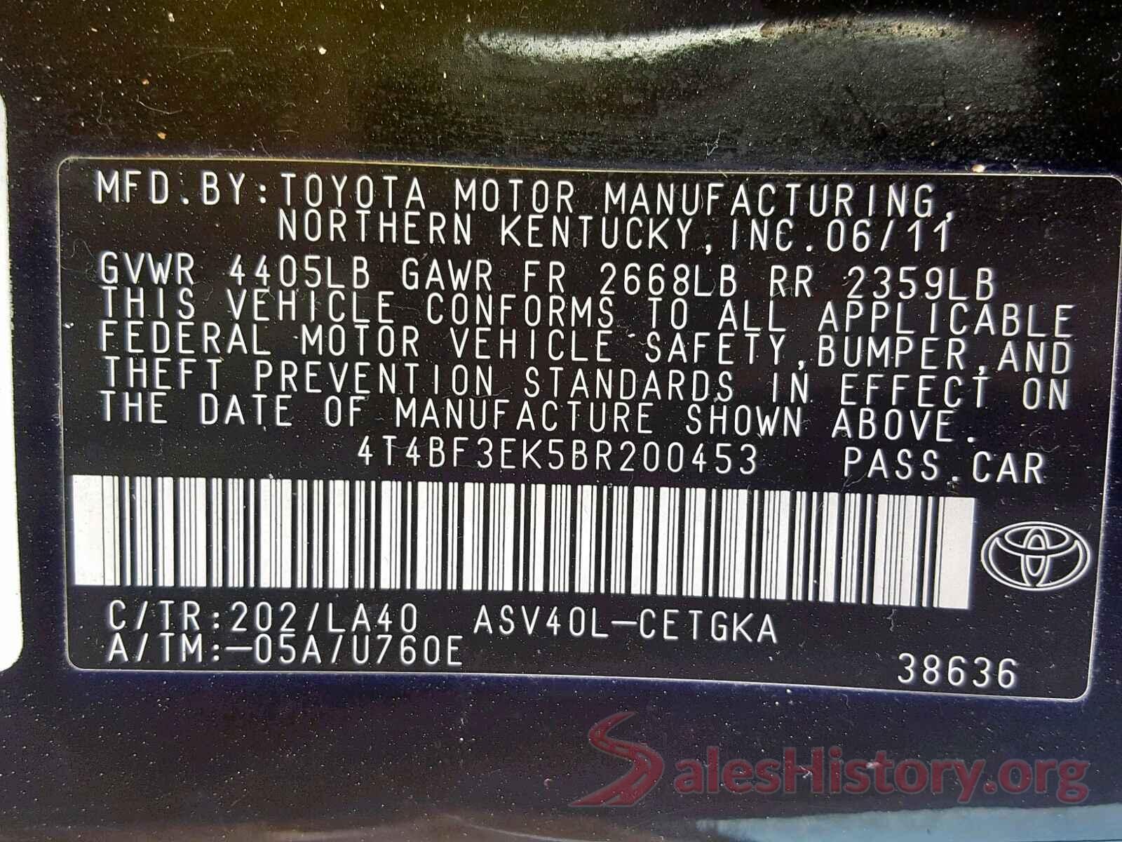 4T4BF3EK5BR200453 2011 TOYOTA CAMRY BASE