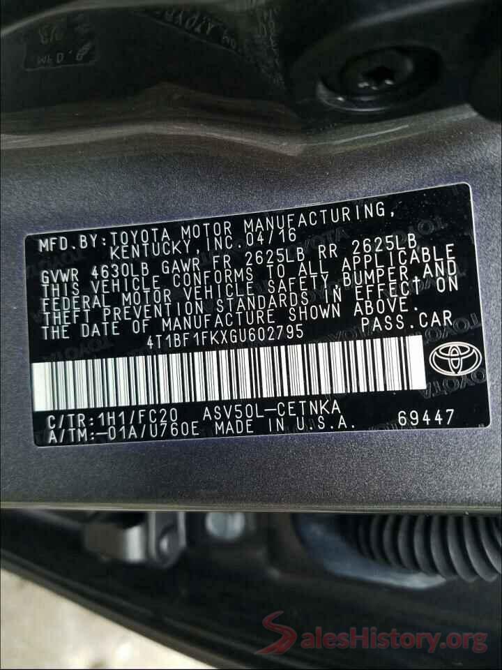 4T1BF1FKXGU602795 2016 TOYOTA CAMRY