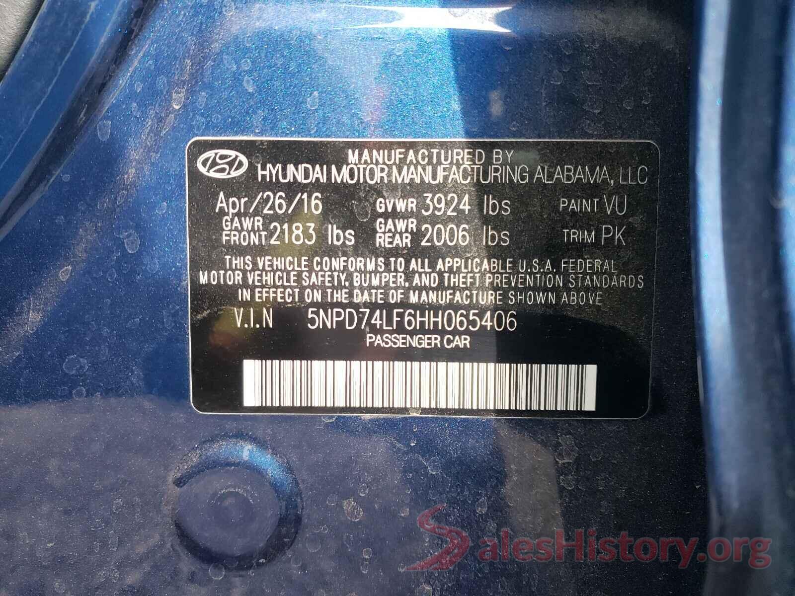 5NPD74LF6HH065406 2017 HYUNDAI ELANTRA