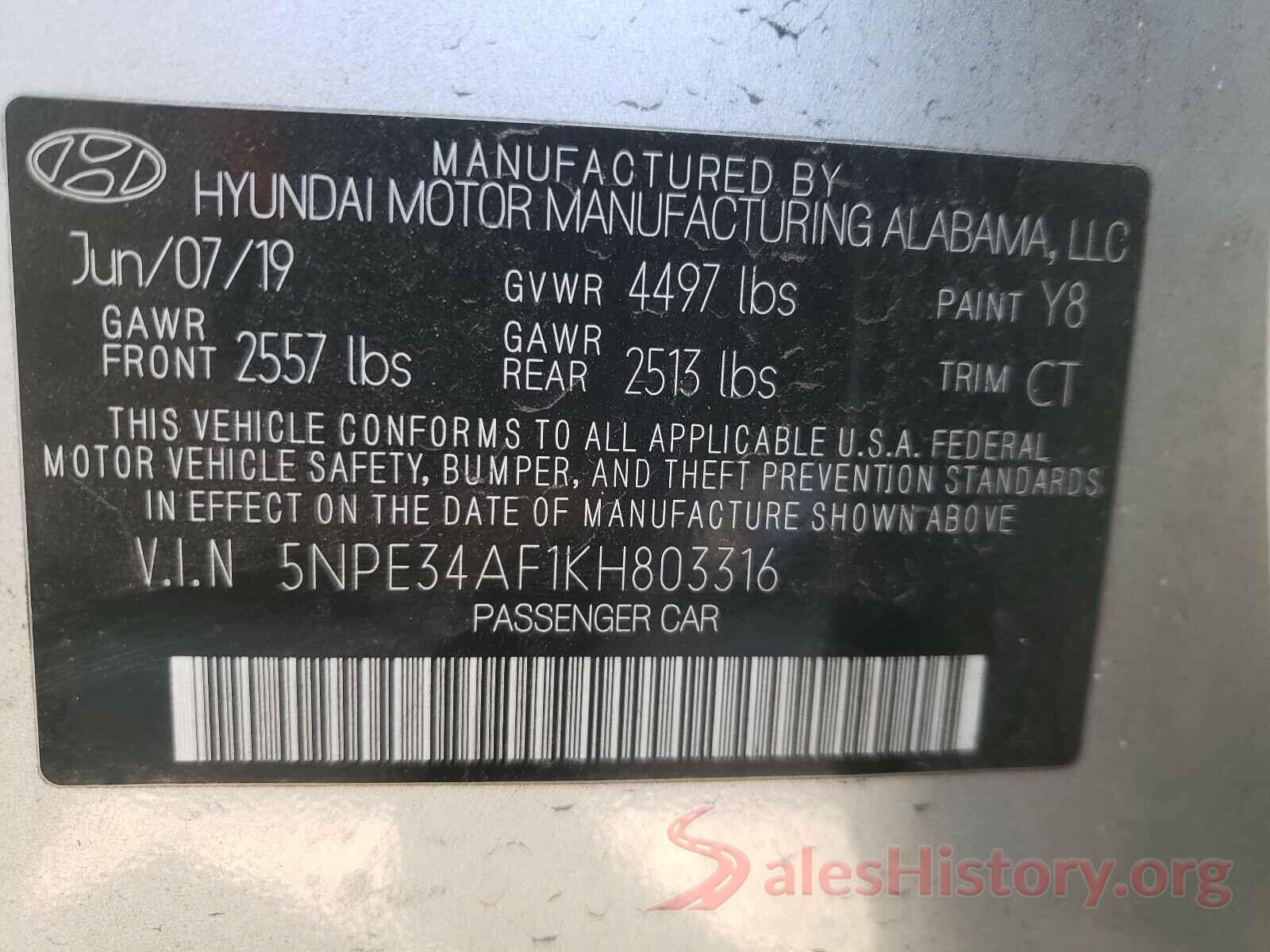 5NPE34AF1KH803316 2019 HYUNDAI SONATA