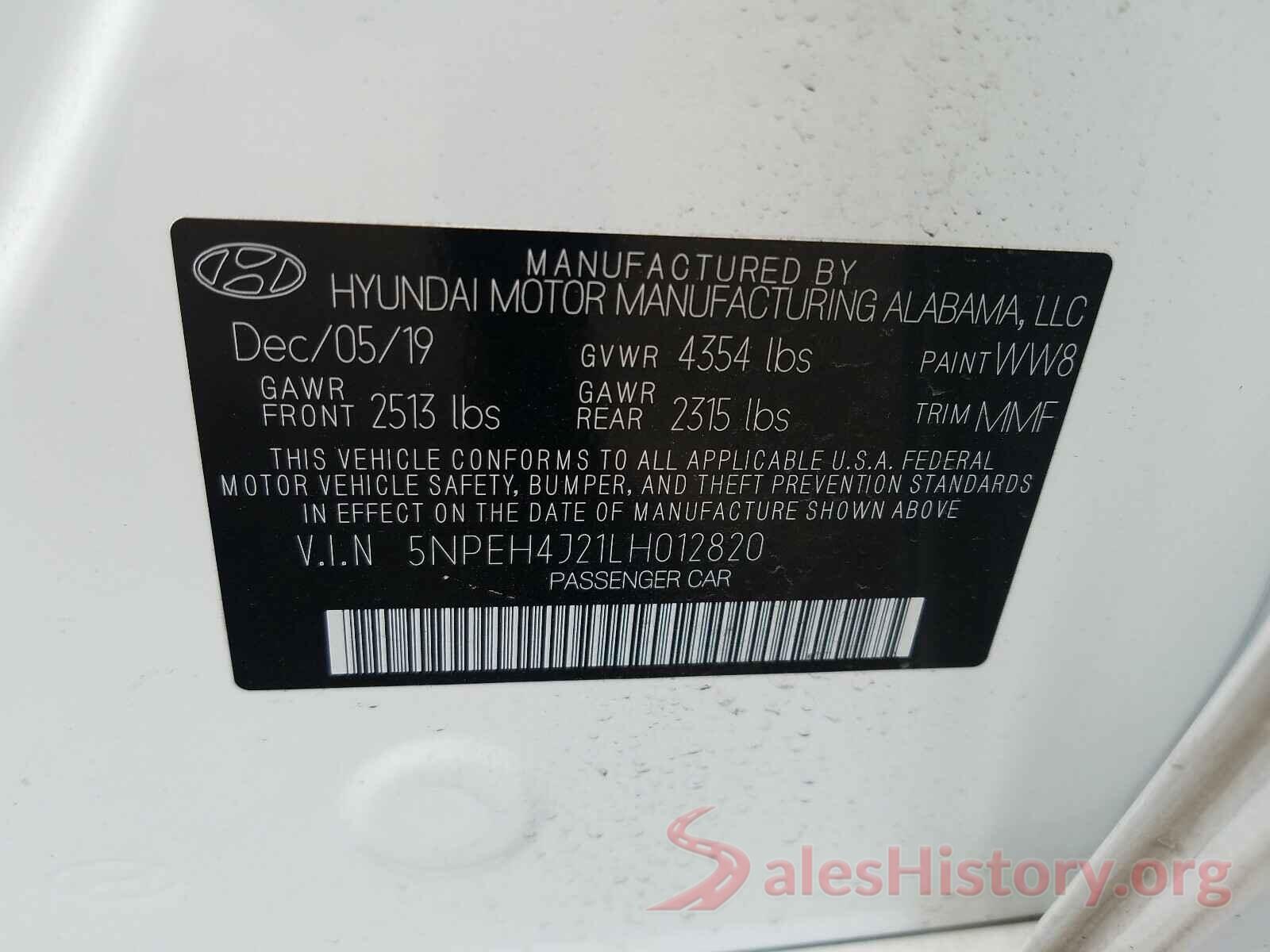 5NPEH4J21LH012820 2020 HYUNDAI SONATA