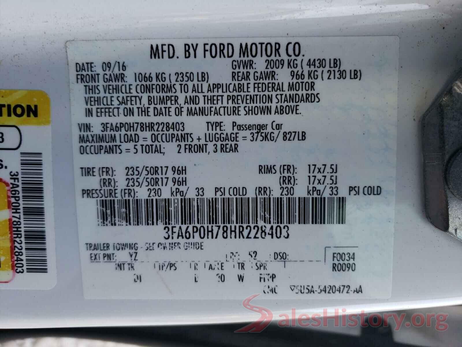 3FA6P0H78HR228403 2017 FORD FUSION