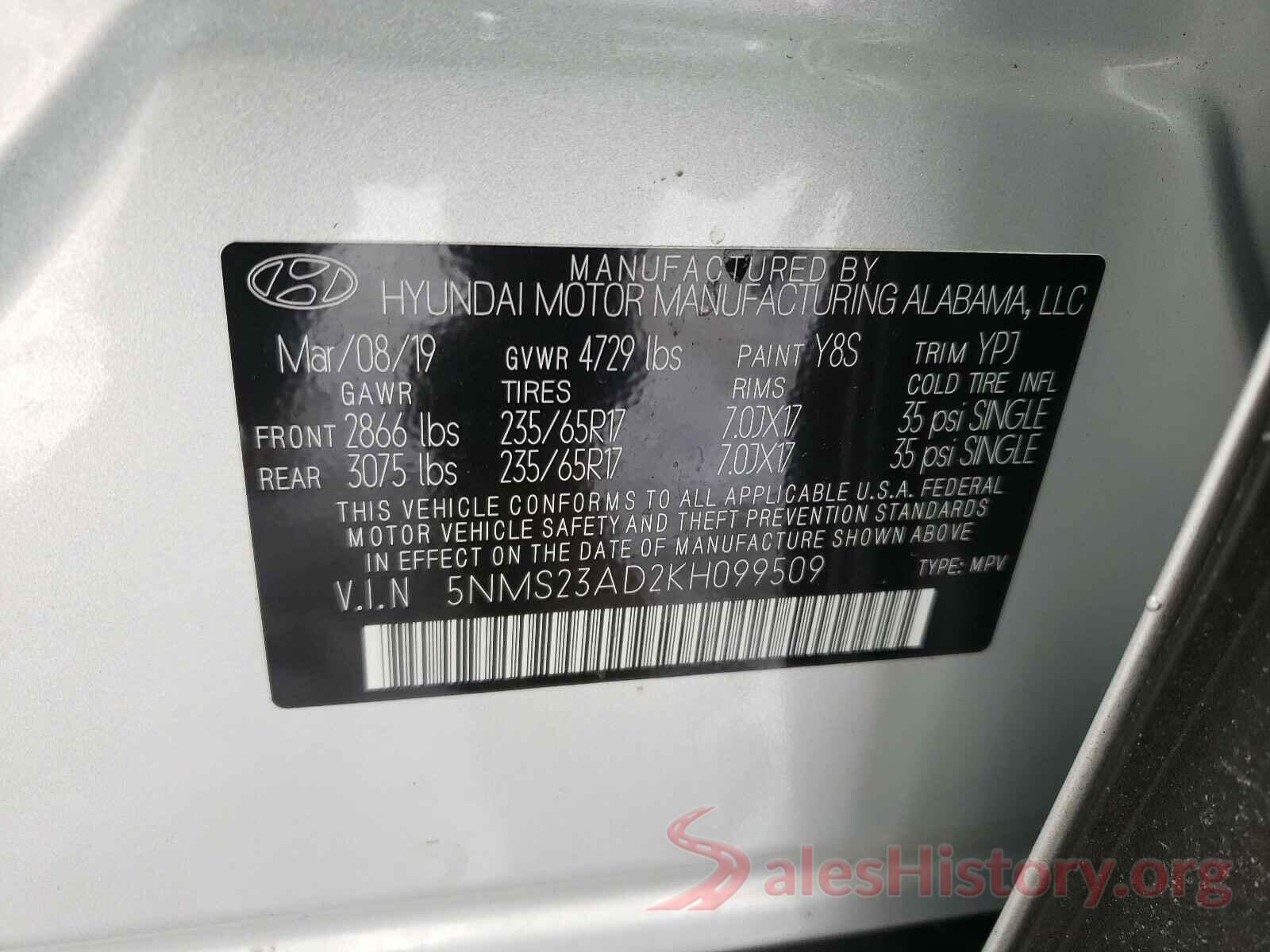 5NMS23AD2KH099509 2019 HYUNDAI SANTA FE