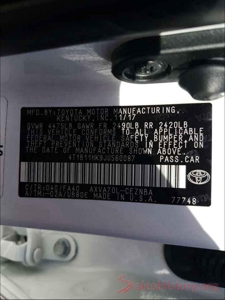 4T1B11HK9JU560087 2018 TOYOTA CAMRY