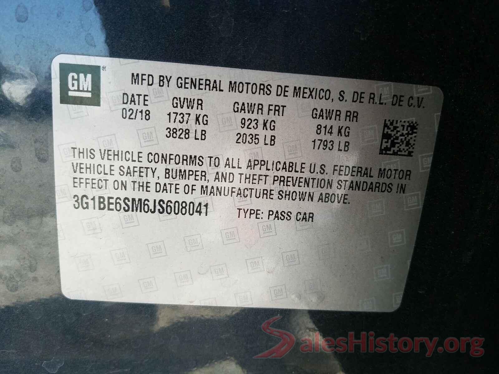 3G1BE6SM6JS608041 2018 CHEVROLET CRUZE