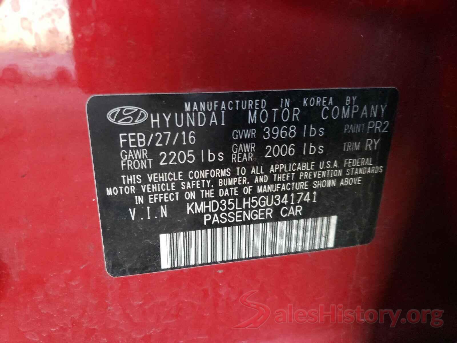 KMHD35LH5GU341741 2016 HYUNDAI ELANTRA