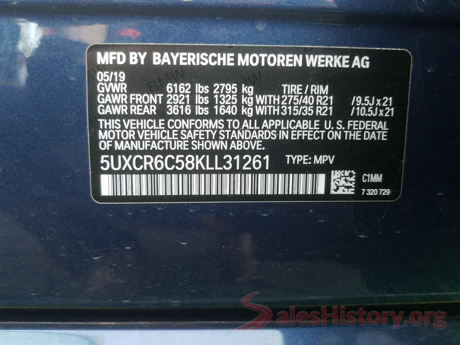 5UXCR6C58KLL31261 2019 BMW X5