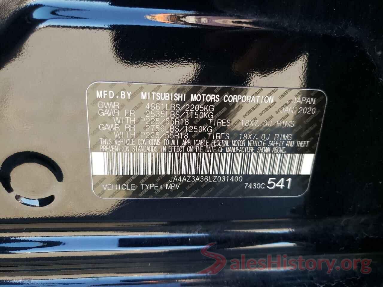 JA4AZ3A36LZ031400 2020 MITSUBISHI OUTLANDER