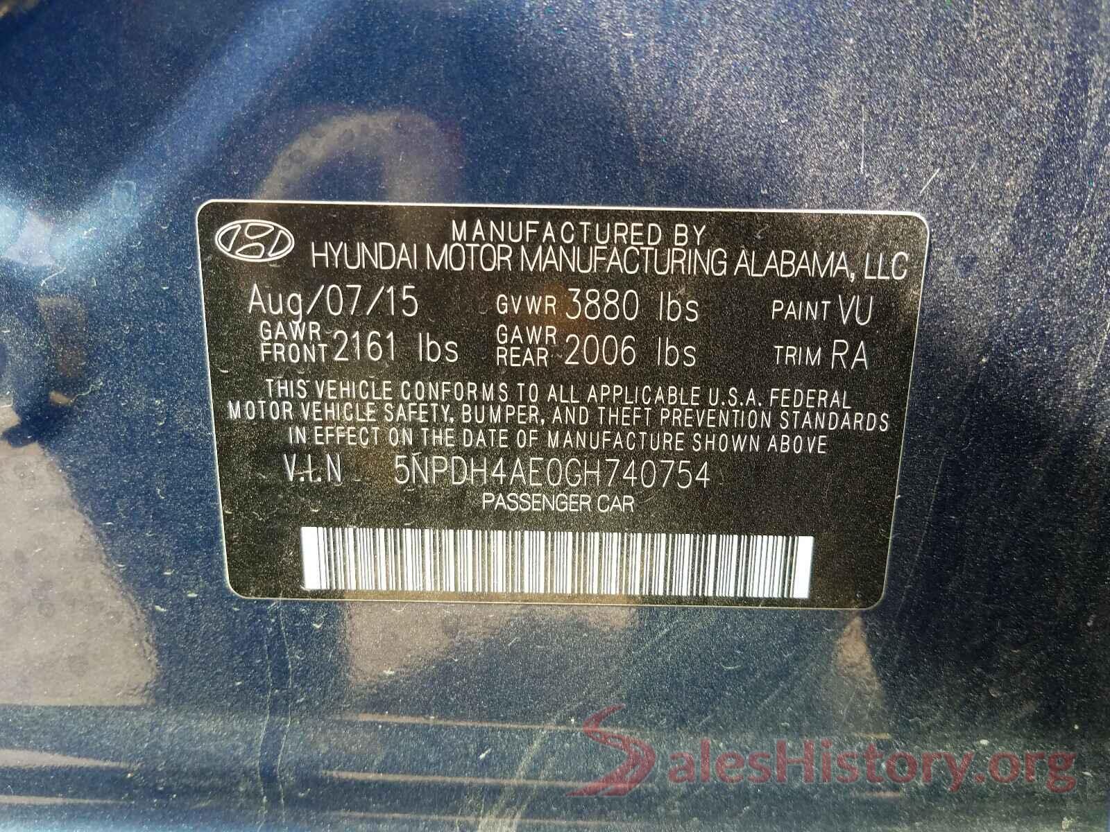 5NPDH4AE0GH740754 2016 HYUNDAI ELANTRA