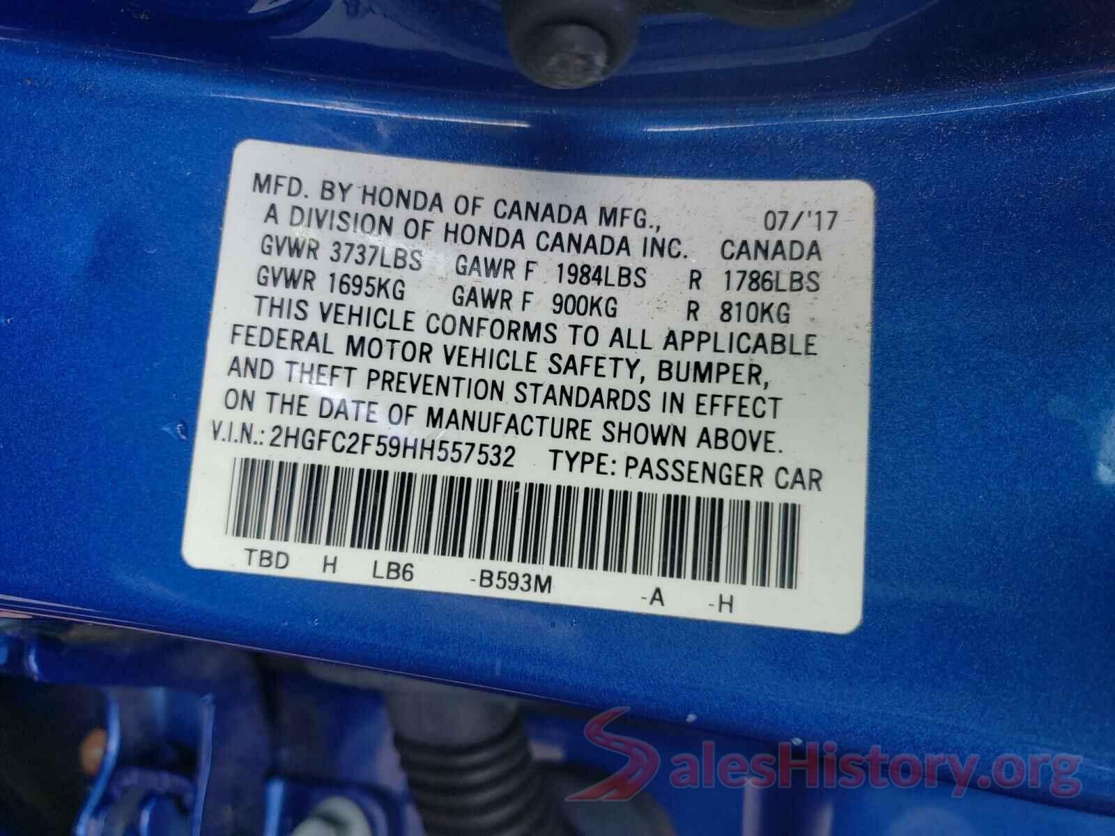 2HGFC2F59HH557532 2017 HONDA CIVIC