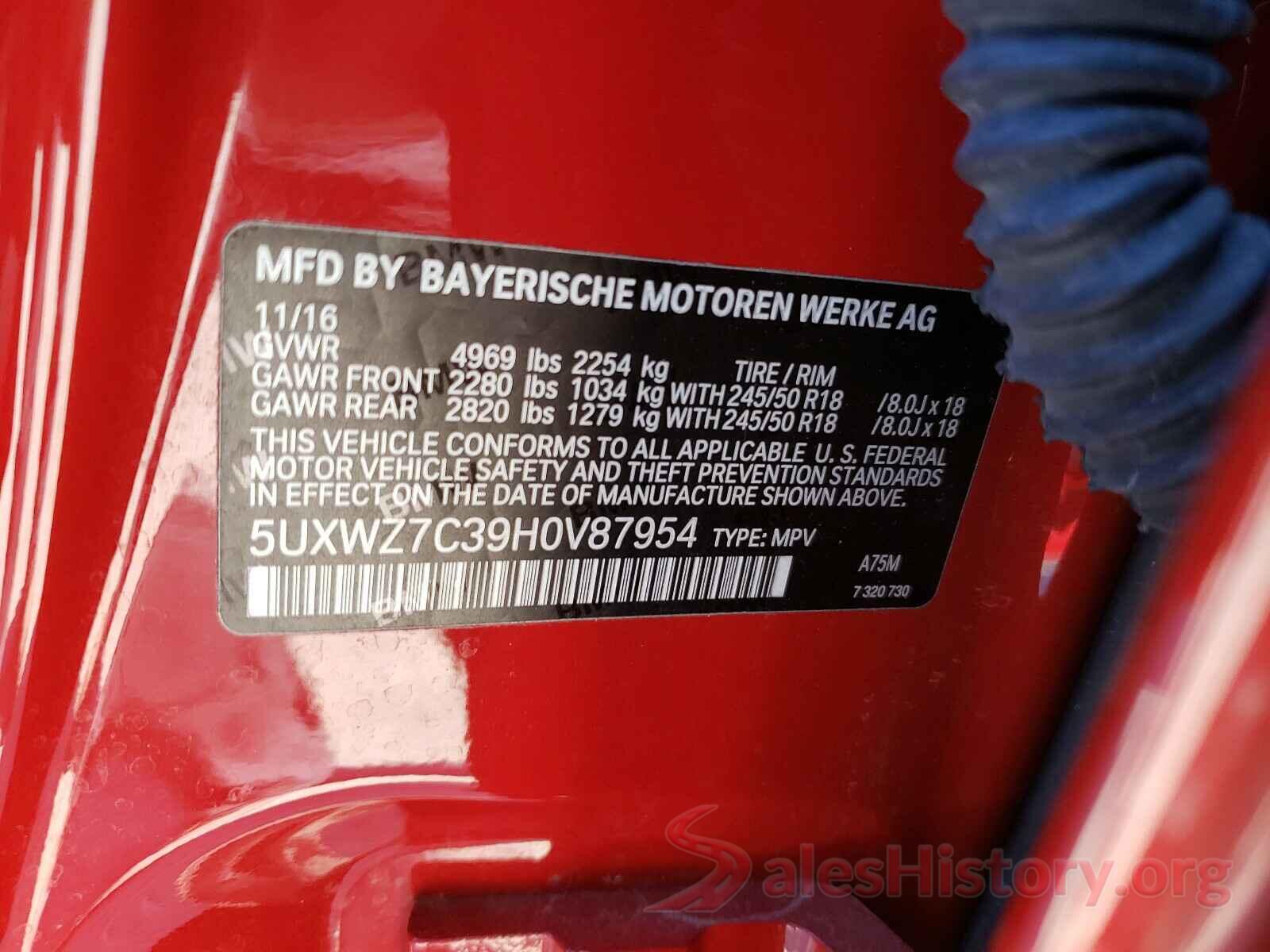 5UXWZ7C39H0V87954 2017 BMW X3