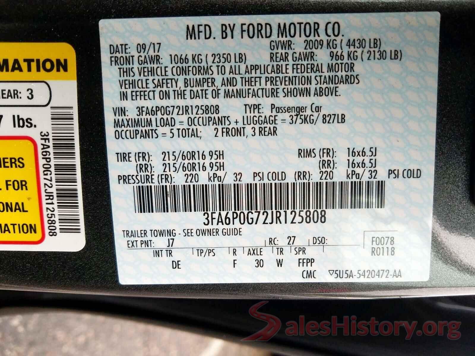 3FA6P0G72JR125808 2018 FORD FUSION