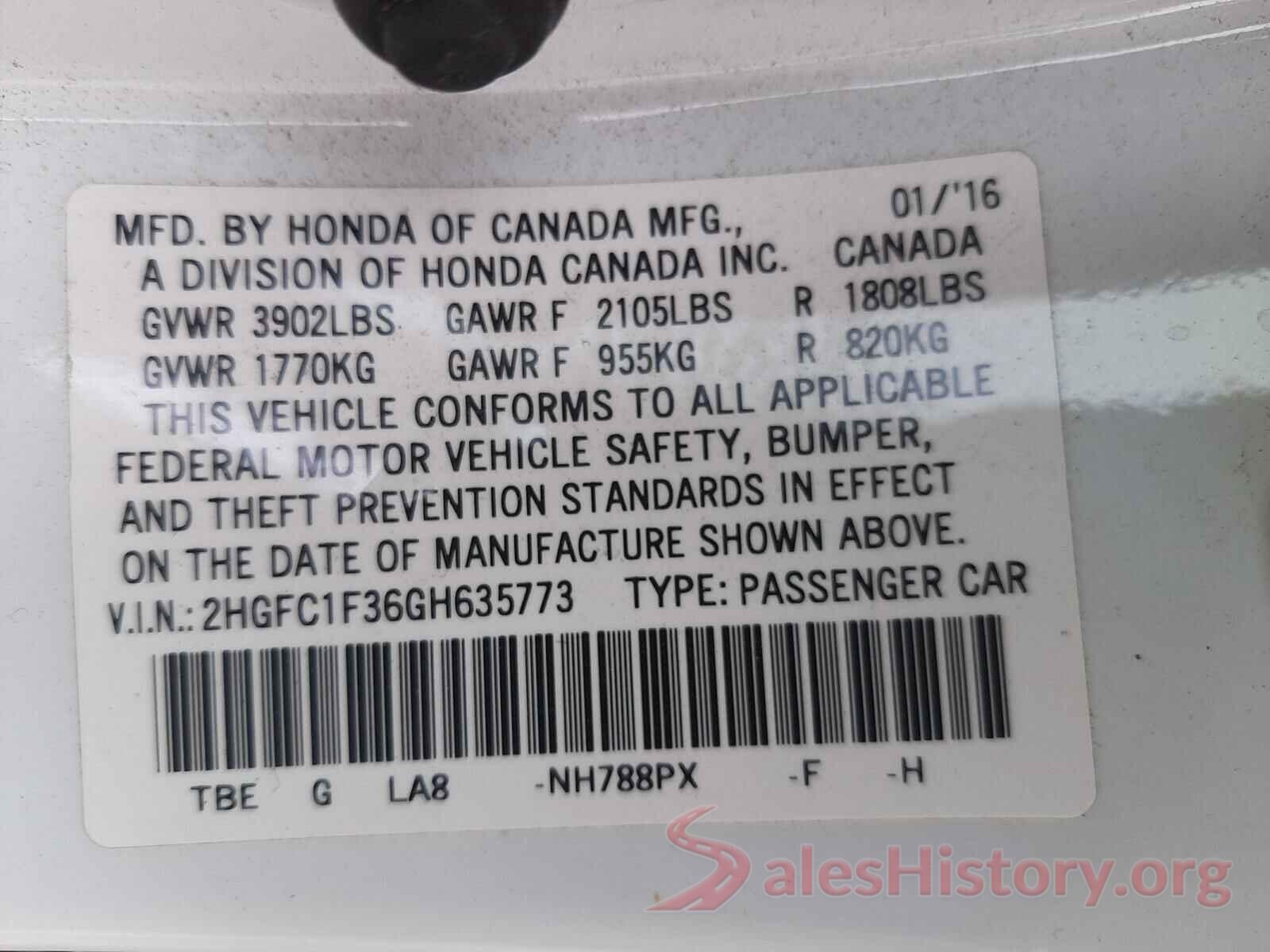 2HGFC1F36GH635773 2016 HONDA CIVIC