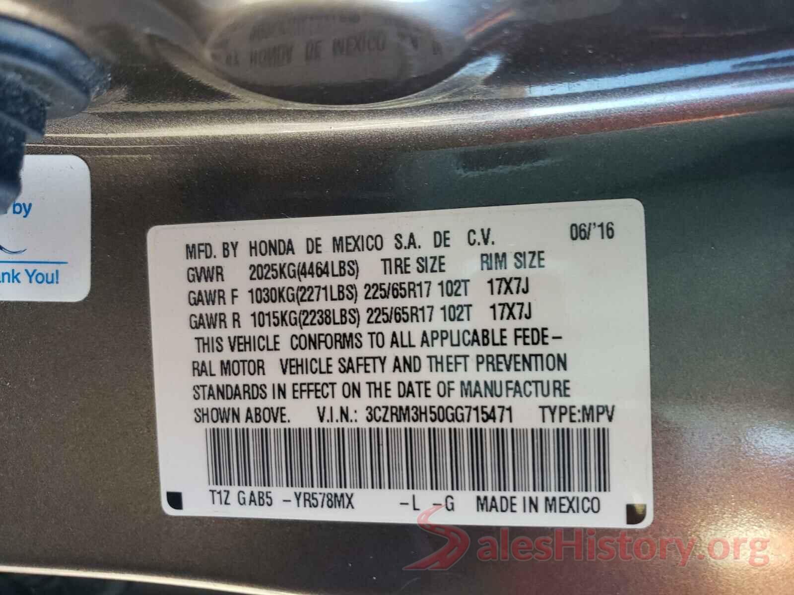 3CZRM3H50GG715471 2016 HONDA CRV