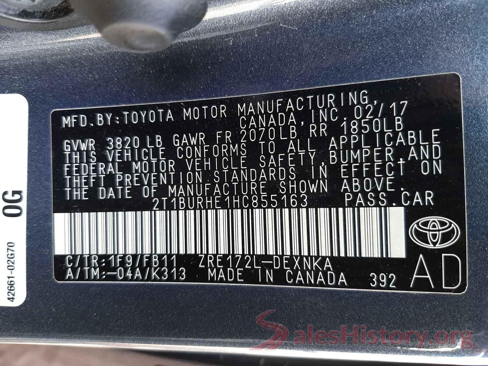 2T1BURHE1HC855163 2017 TOYOTA COROLLA