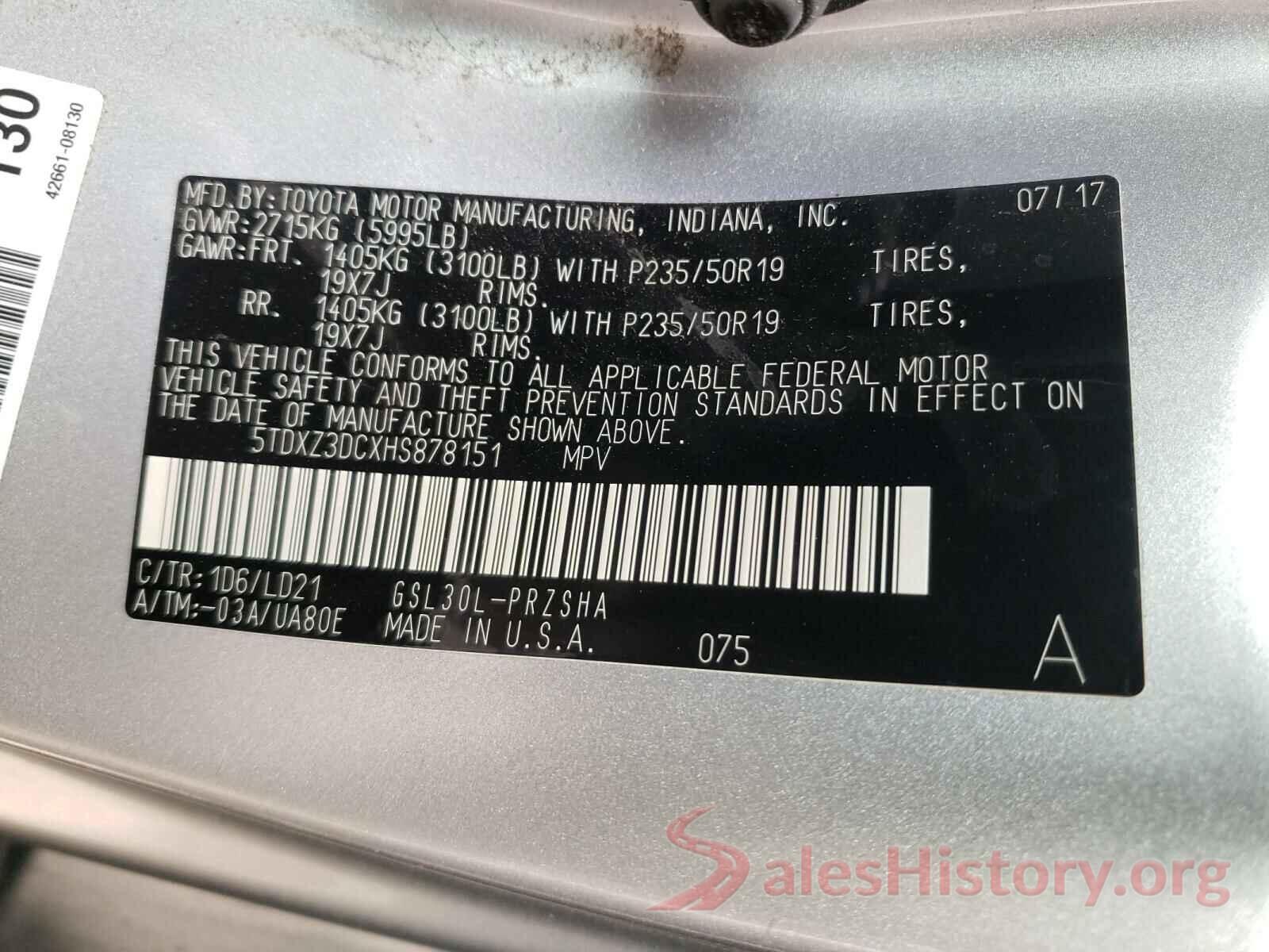 5TDXZ3DCXHS878151 2017 TOYOTA SIENNA