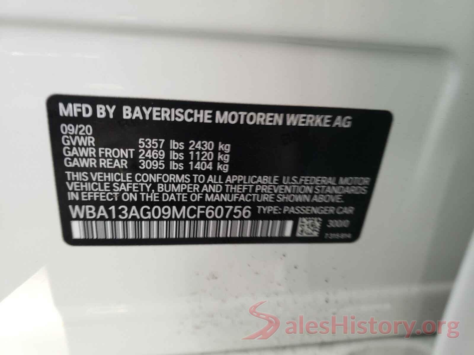 WBA13AG09MCF60756 2021 BMW 5 SERIES