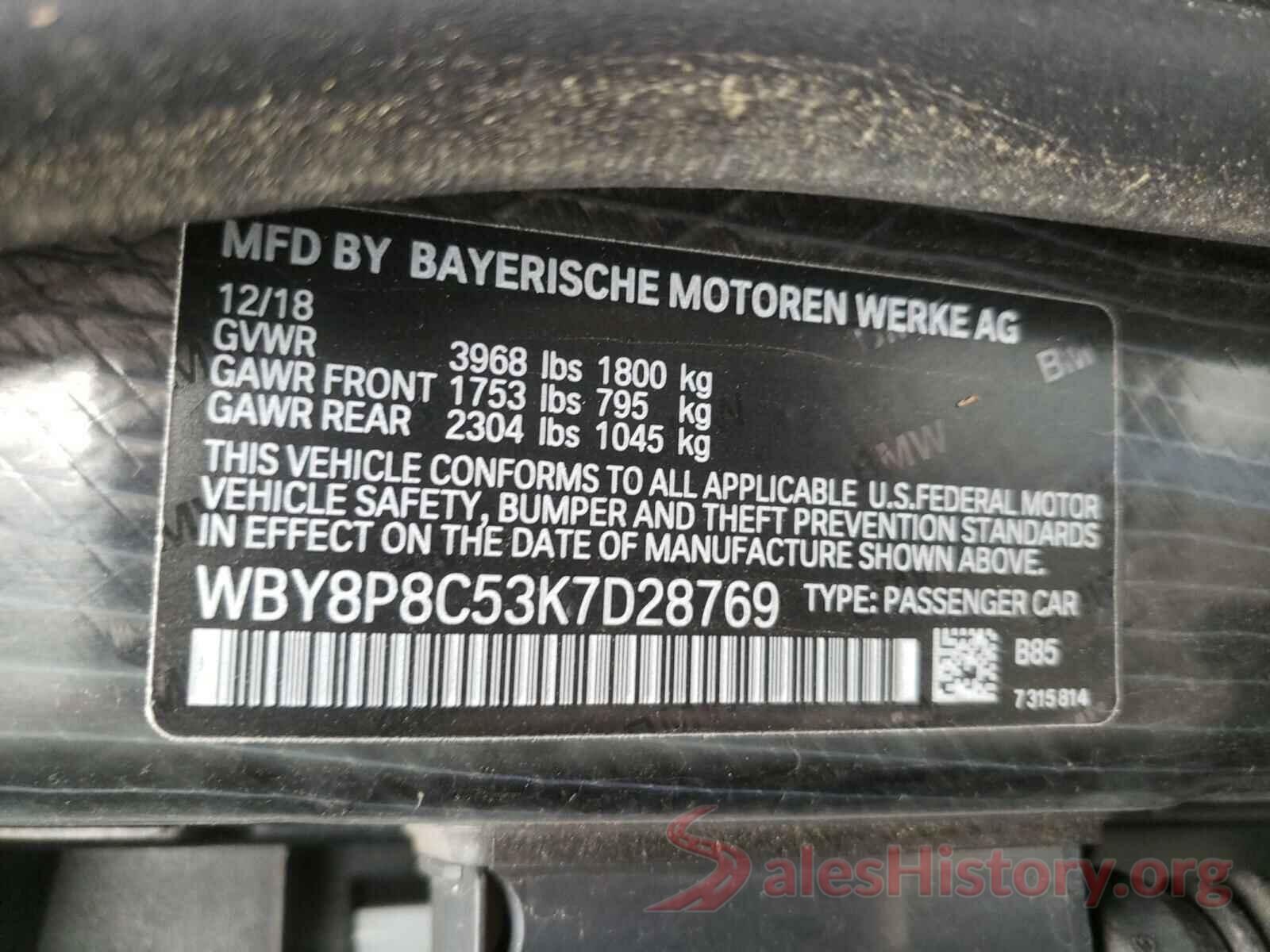 WBY8P8C53K7D28769 2019 BMW I SERIES