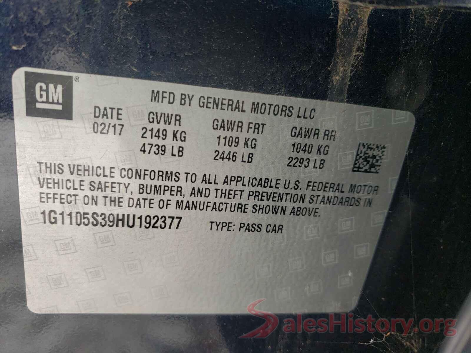 1G1105S39HU192377 2017 CHEVROLET IMPALA