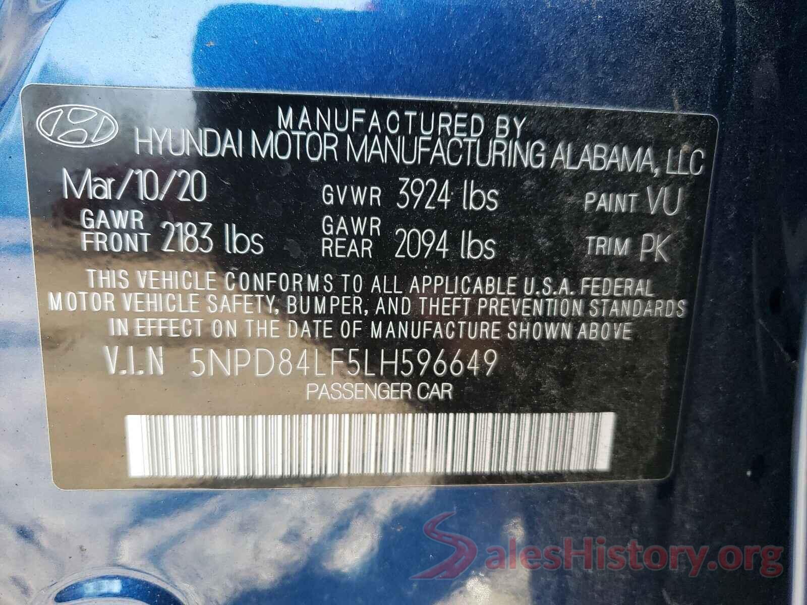 5NPD84LF5LH596649 2020 HYUNDAI ELANTRA