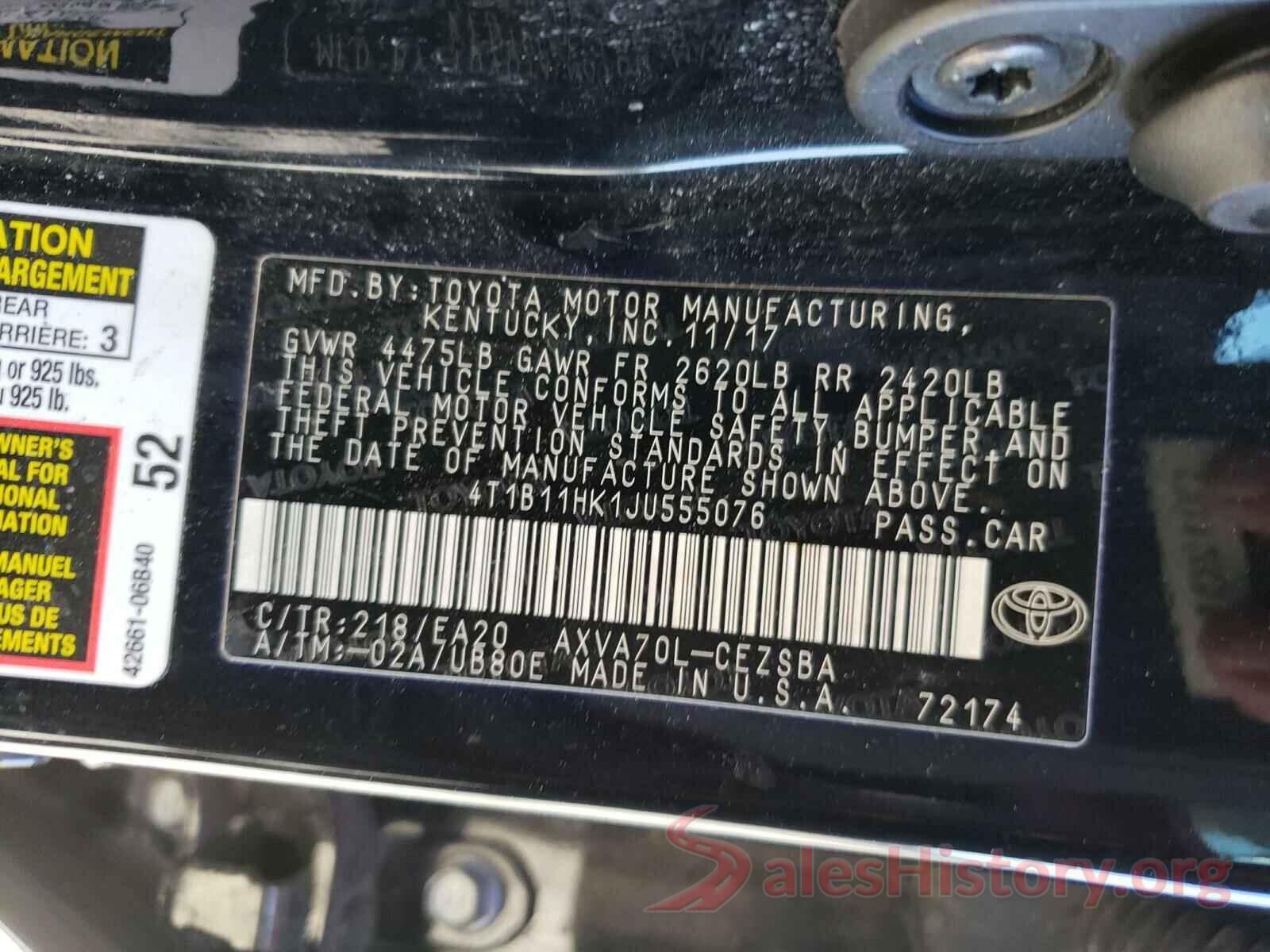 4T1B11HK1JU555076 2018 TOYOTA CAMRY