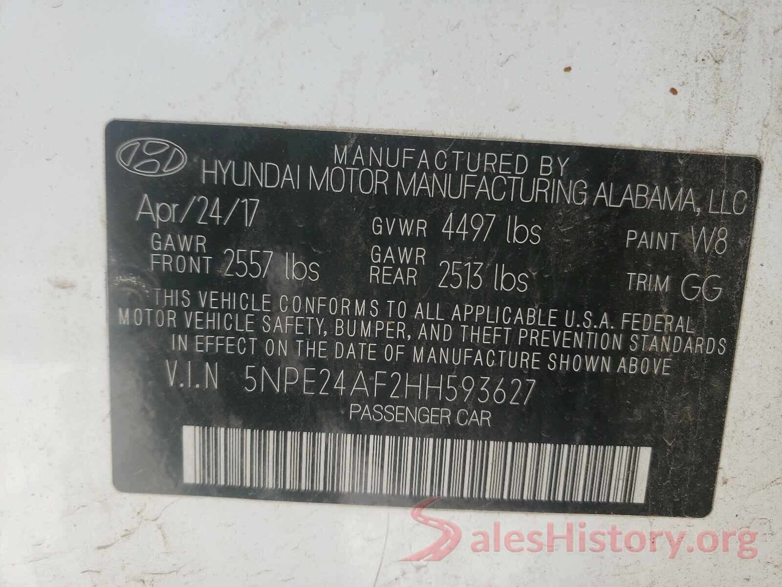 5NPE24AF2HH593627 2017 HYUNDAI SONATA