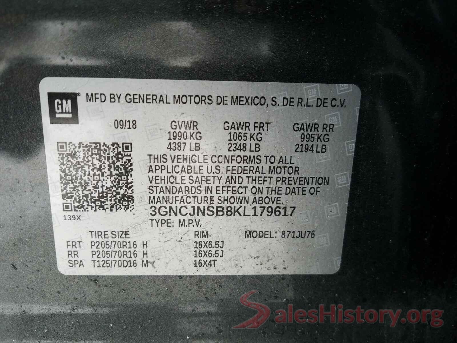 3GNCJNSB8KL179617 2019 CHEVROLET TRAX