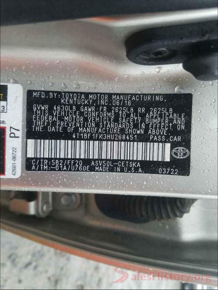 4T1BF1FK3HU268451 2017 TOYOTA CAMRY