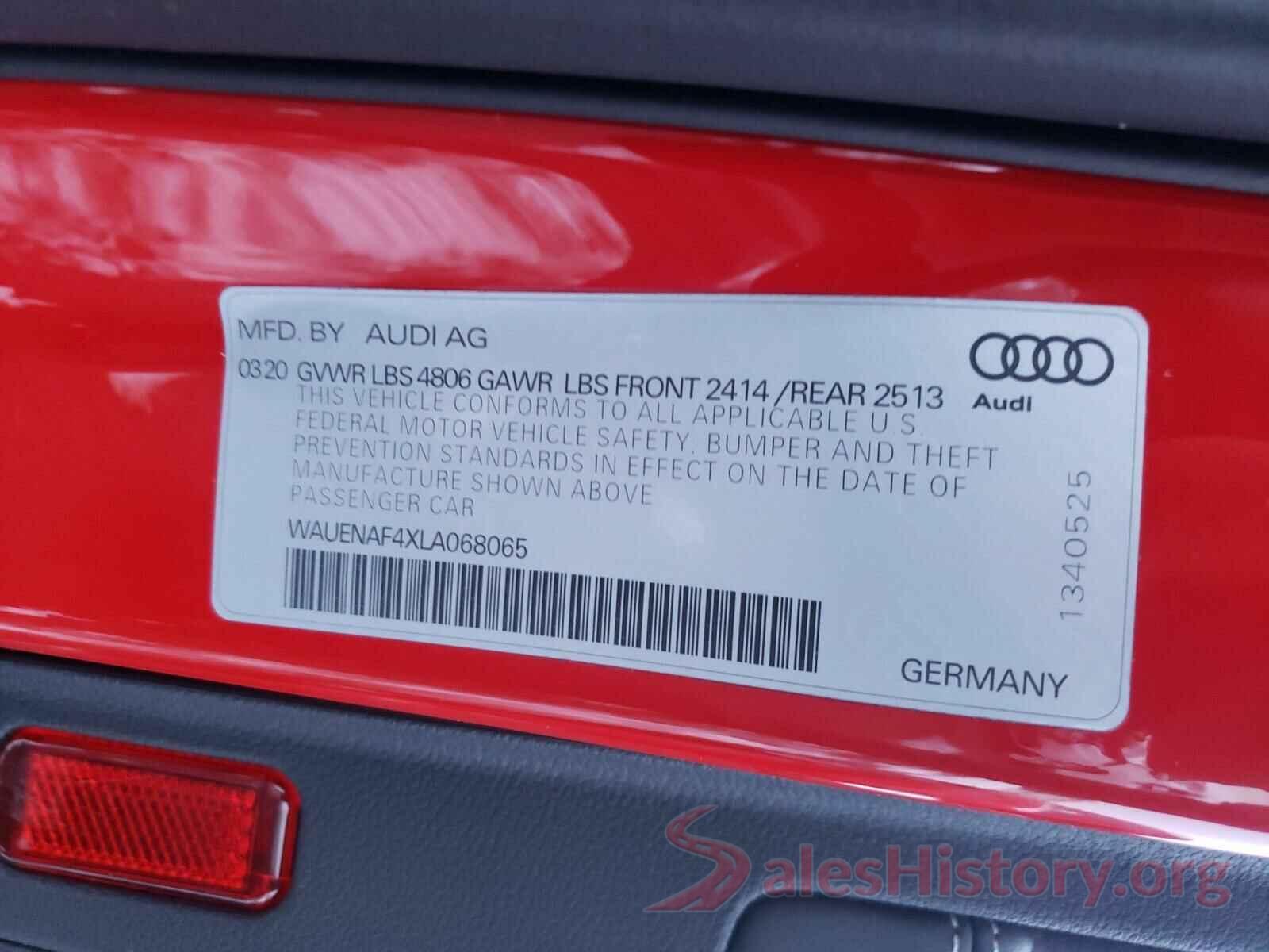 WAUENAF4XLA068065 2020 AUDI A4