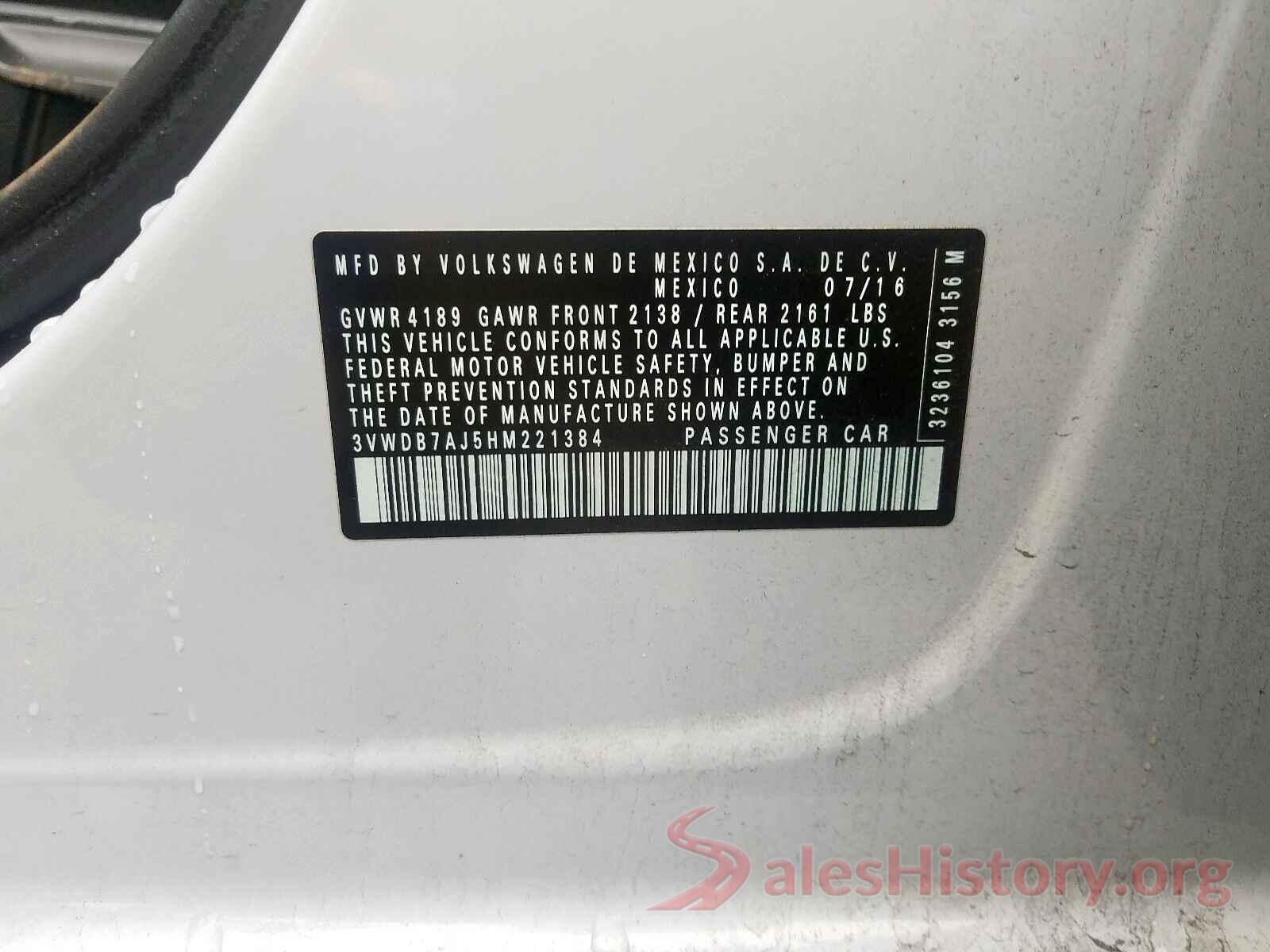 3VWDB7AJ5HM221384 2017 VOLKSWAGEN JETTA