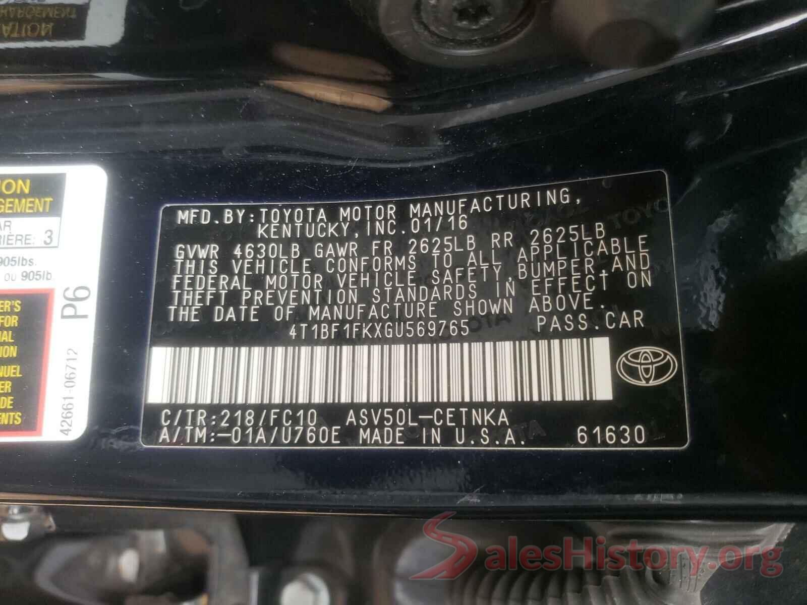 4T1BF1FKXGU569765 2016 TOYOTA CAMRY